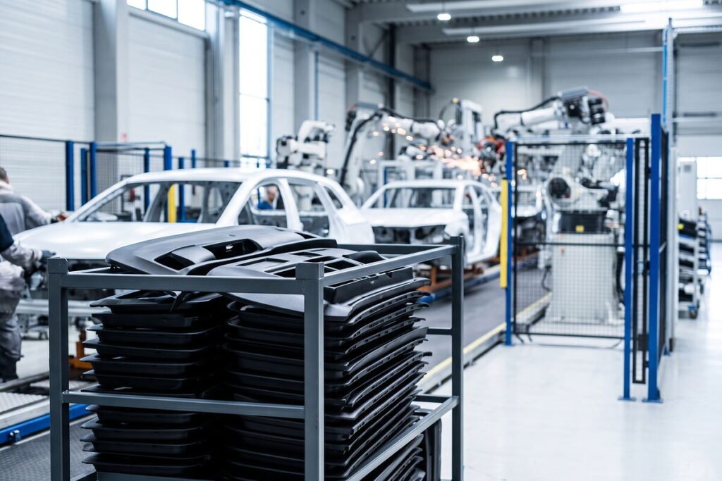Línea de ensamble automotriz con paneles interiores de ABS termoformado